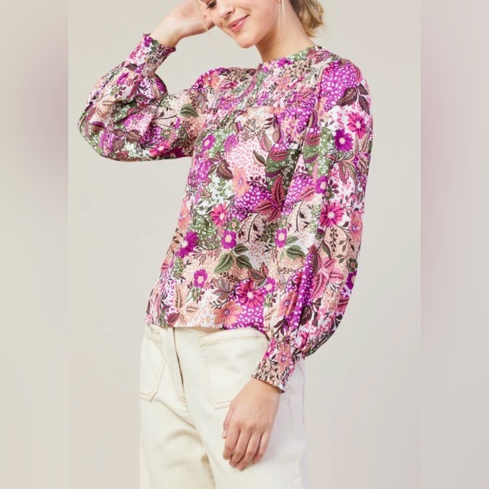 Skies Are Blue Women’s Pink and Purple Floral Blouse